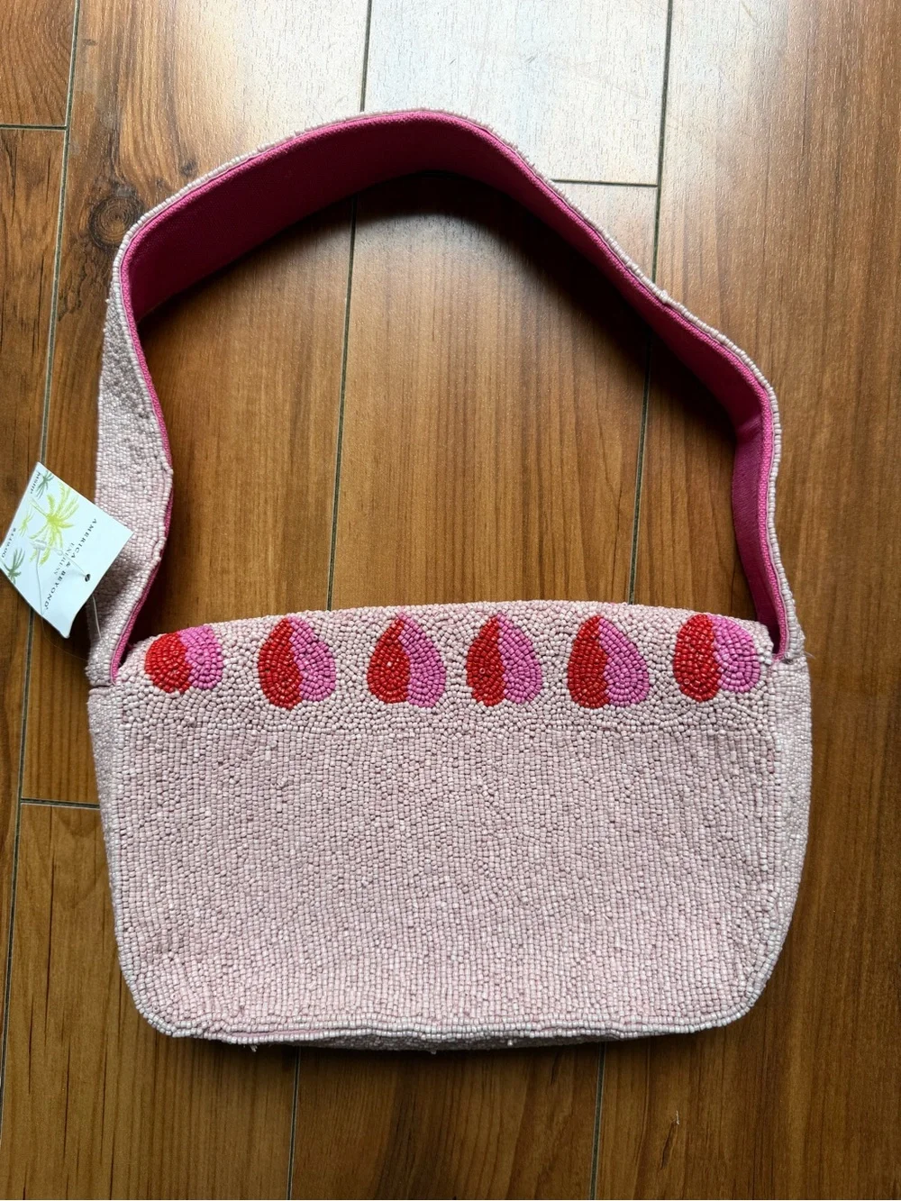 America & Beyond Pink Heart Pattern Beaded Shoulder Bag